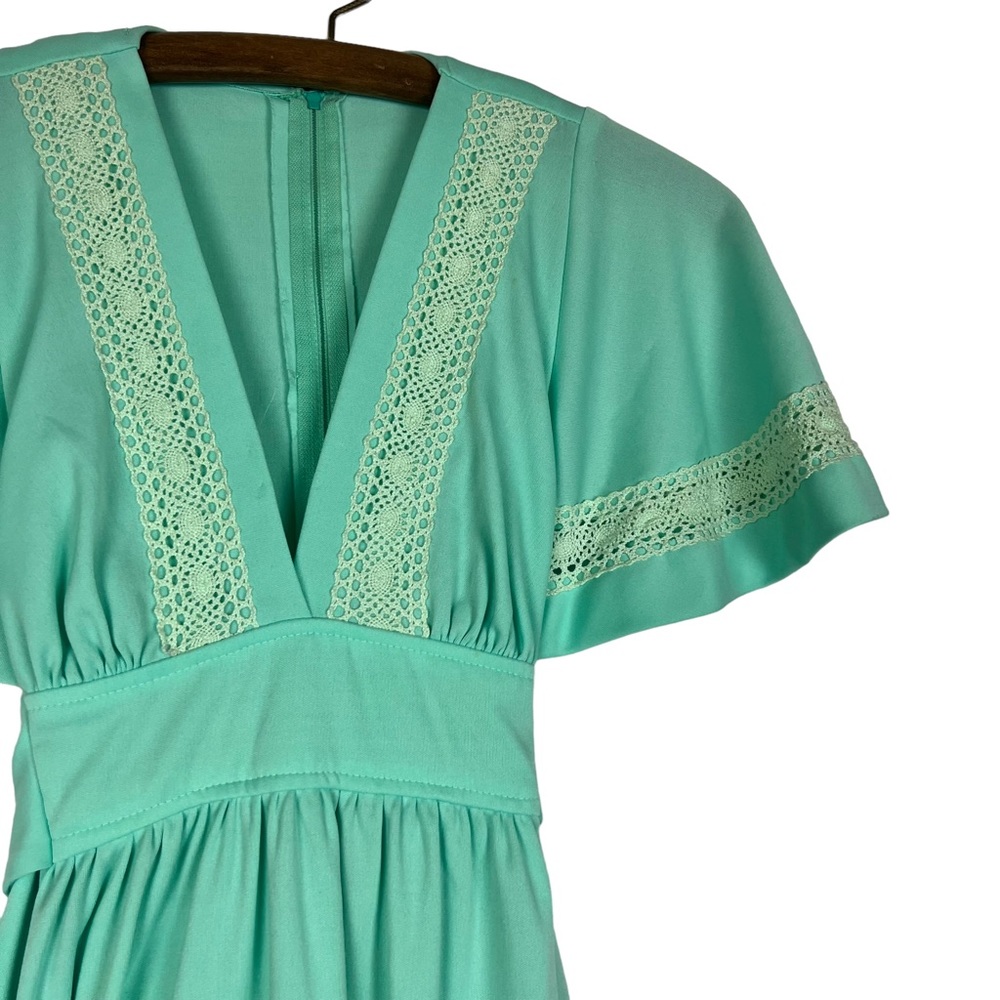 Vintage 1960’s mint green handmade polyester maxi dress XS - Picture 2 of 11